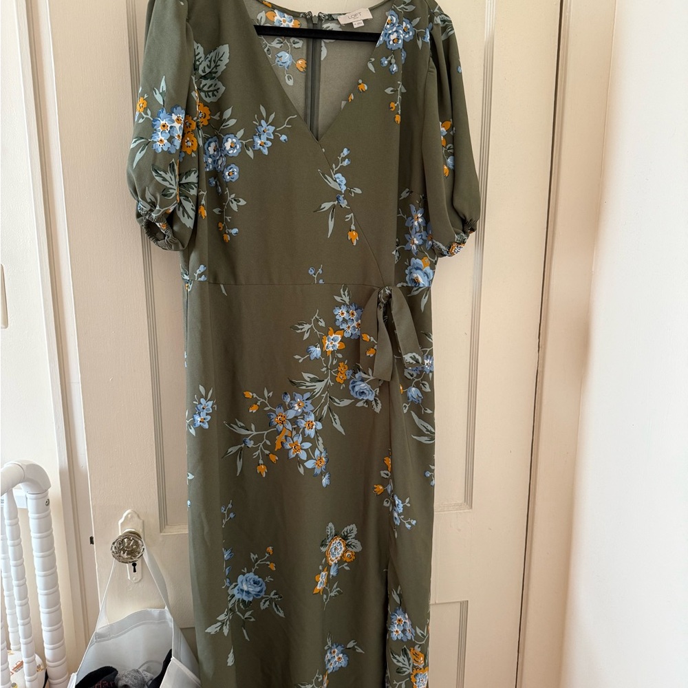 Loft Floral Green Midi Dress